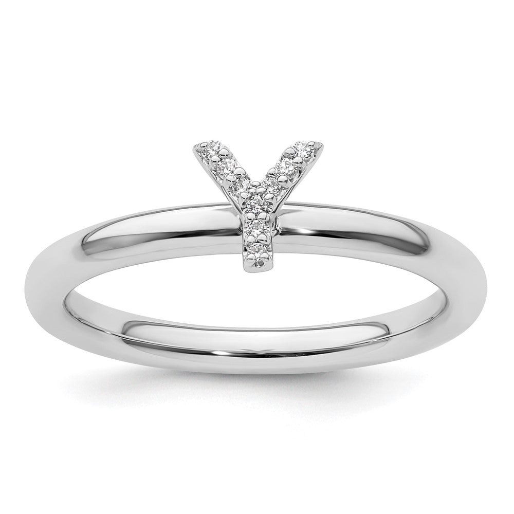 14K Weißgold Stapelbar Diamant Initiale Y Größe 7 Ring
