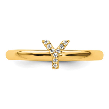 14K Gelbgold Stapelbar Diamant Initiale Y Größe 7 Ring