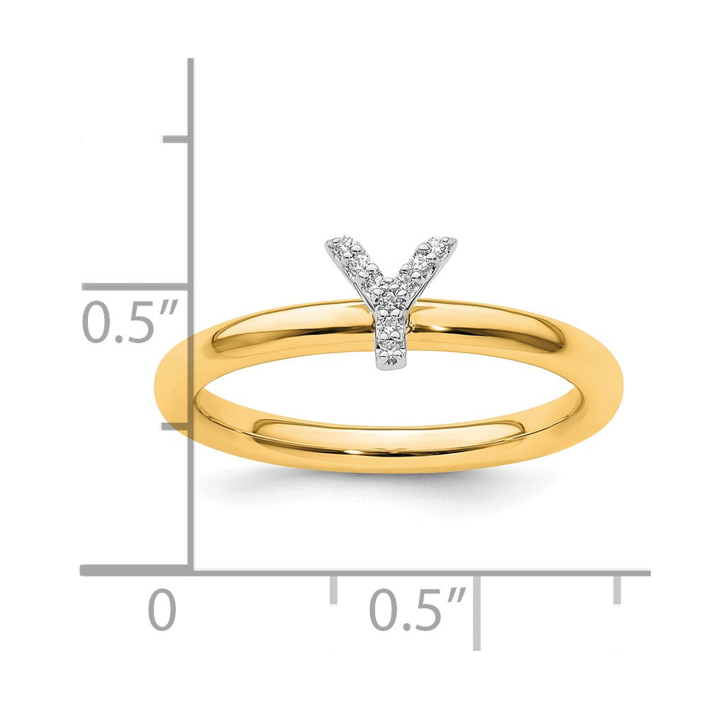 14K Gelbgold Stapelbar Diamant Initiale Y Größe 7 Ring