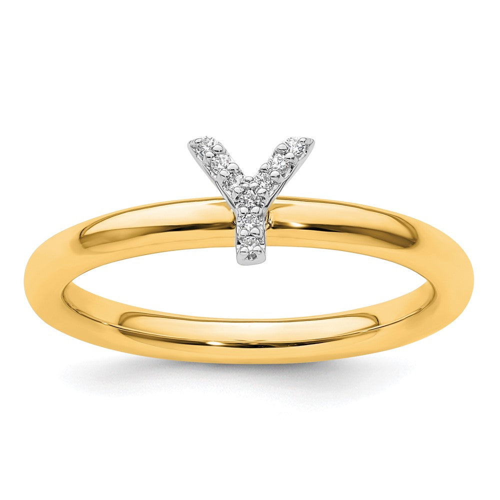 14K Gelbgold Stapelbar Diamant Initiale Y Größe 7 Ring