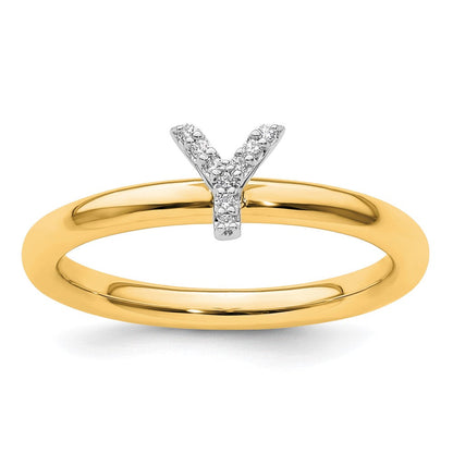 14K Gelbgold Stapelbar Diamant Initiale Y Größe 7 Ring