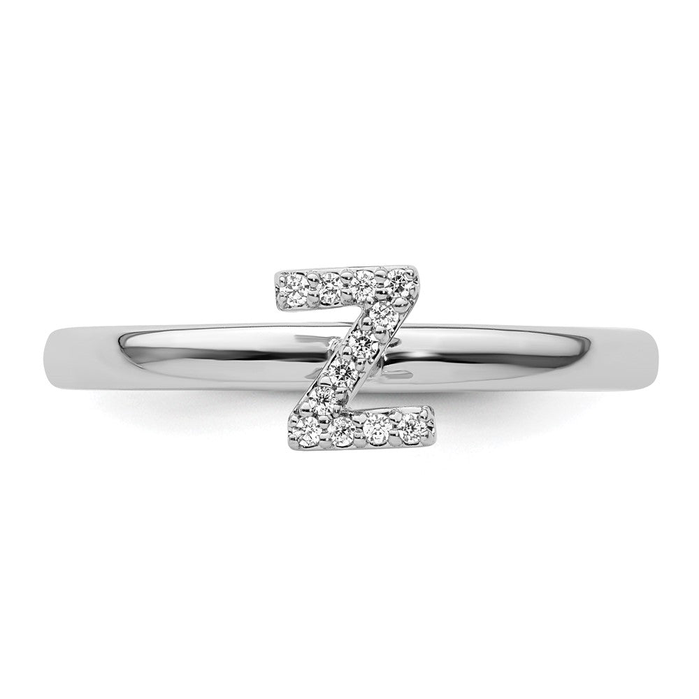 14K Weißgold Stapelbar Diamant Initiale Z Größe 7 Ring