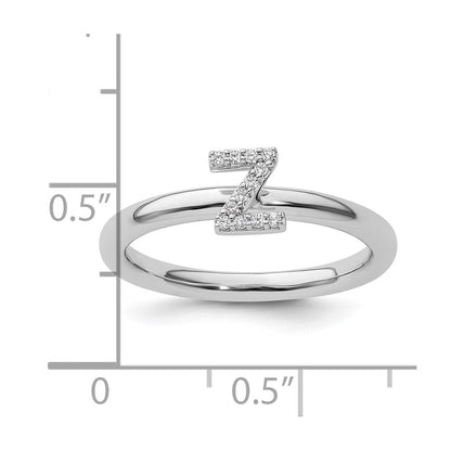 14K Weißgold Stapelbar Diamant Initiale Z Größe 7 Ring