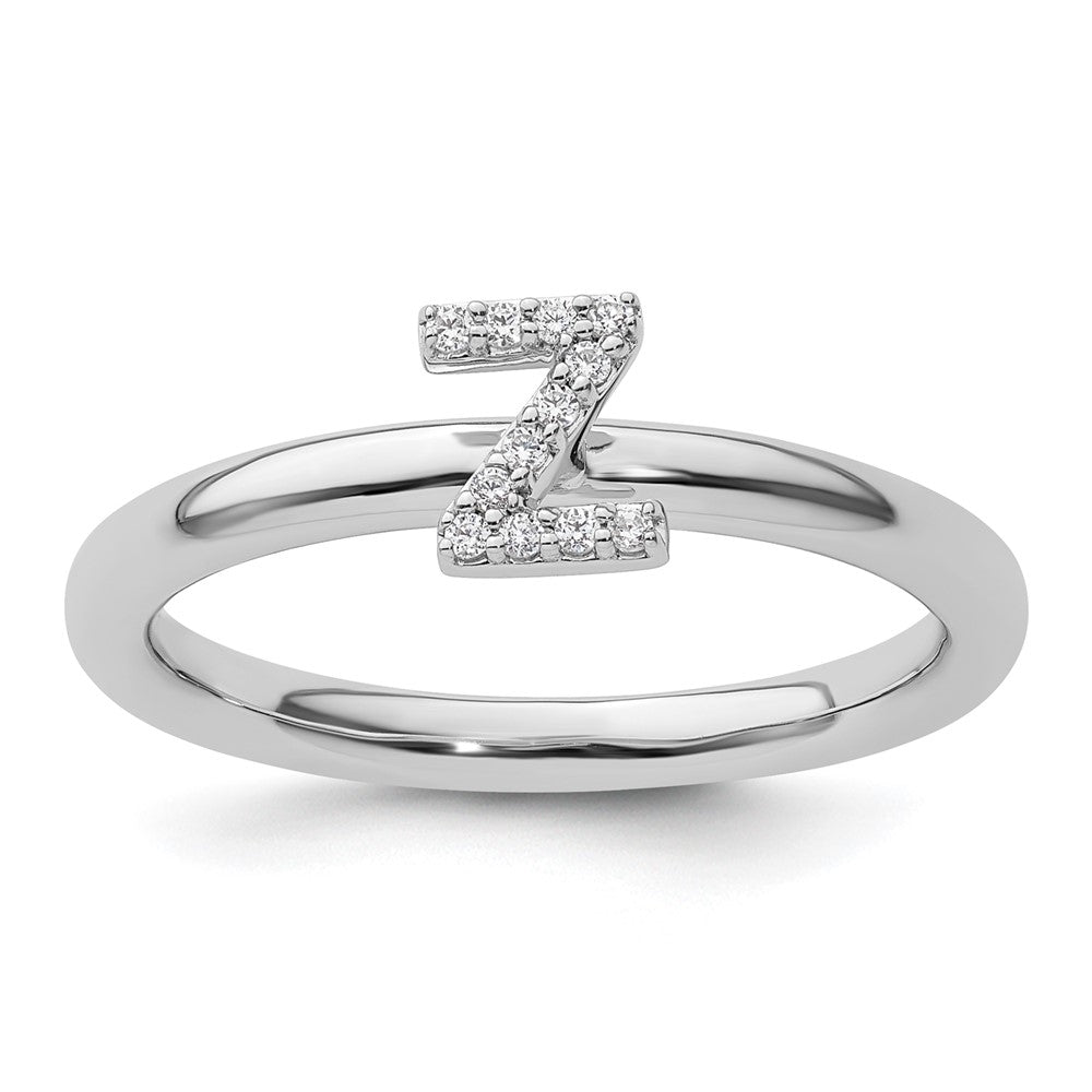 14K Weißgold Stapelbar Diamant Initiale Z Größe 7 Ring