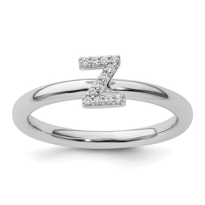 14K Weißgold Stapelbar Diamant Initiale Z Größe 7 Ring