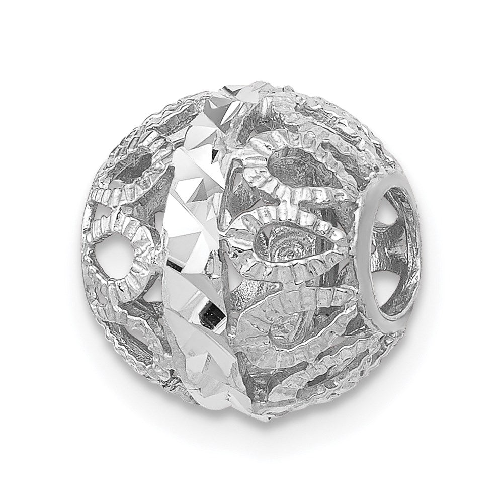 14K Weißgold Diamantiert Filigran Kugel Kette Anhänger