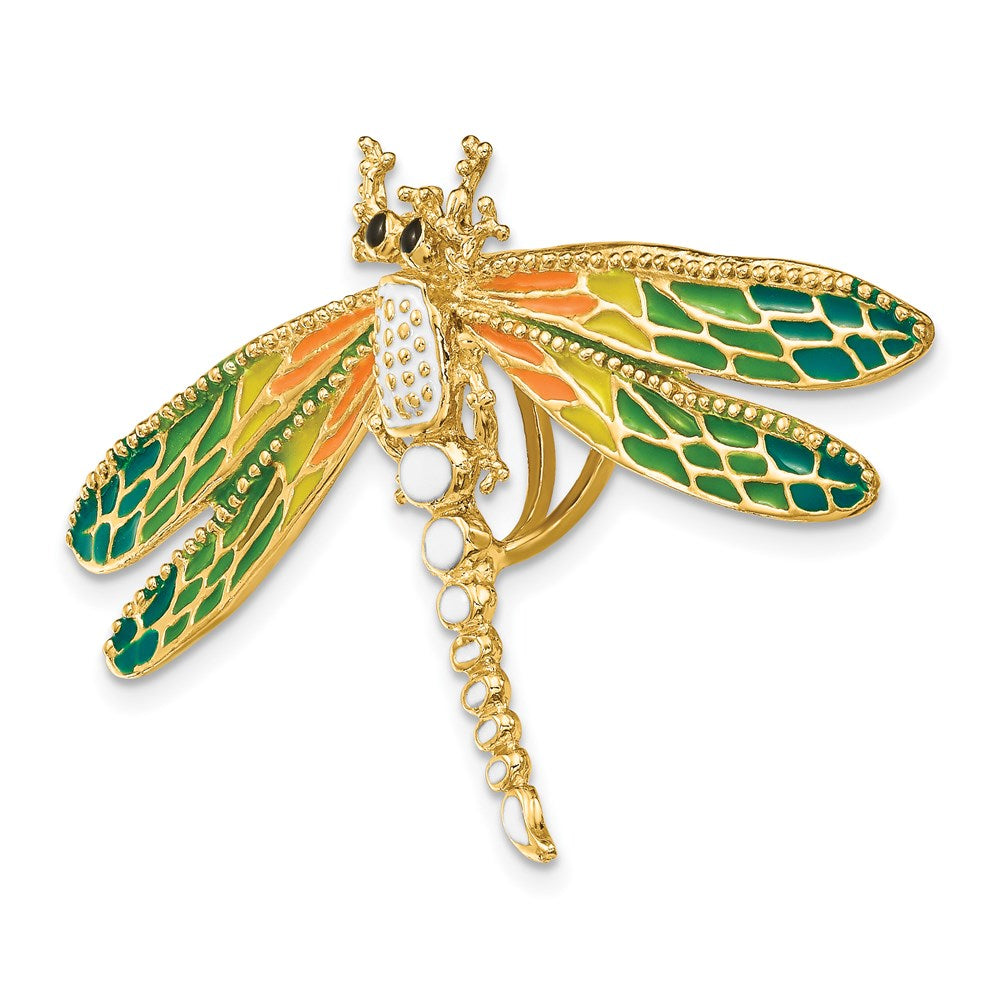 14K Gelbgold Mehrfarbig Emaille Libelle Charm