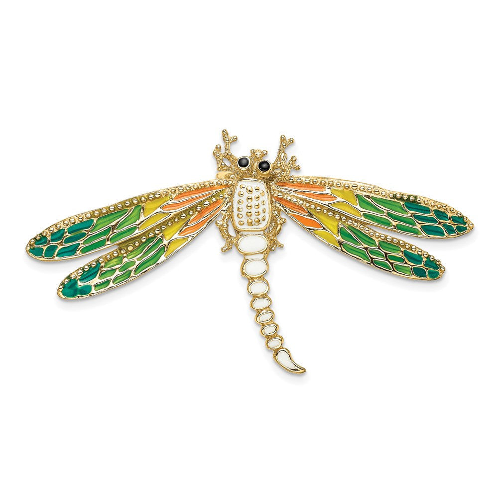 14K Gelbgold Mehrfarbig Emaille Libelle Charm