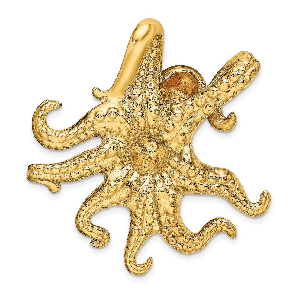 14K Gelbgold Poliert und Strukturiert Octopus Anhänger