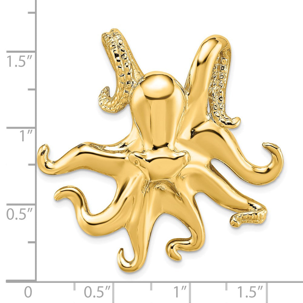 14K Gelbgold Poliert und Strukturiert Octopus Anhänger