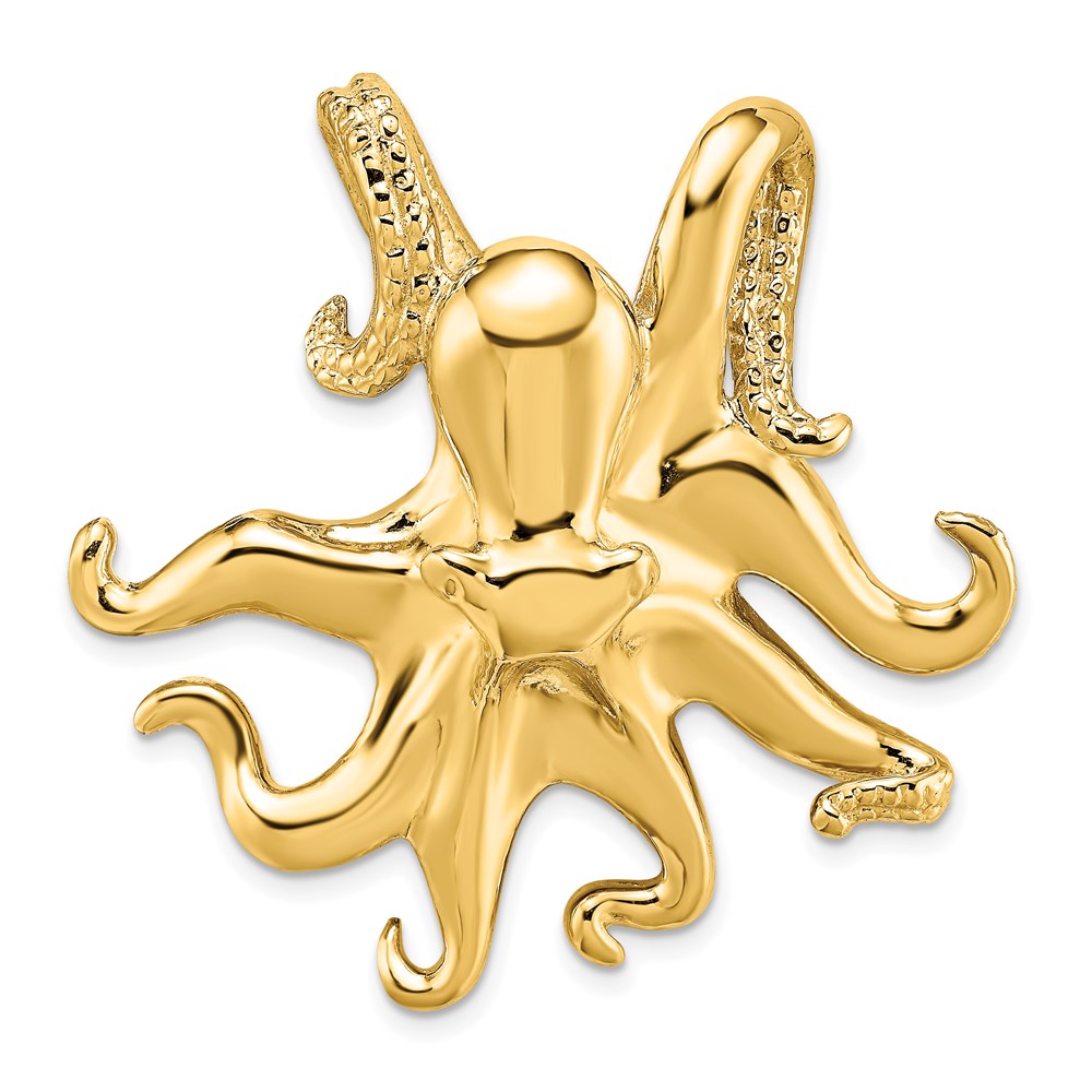 14K Gelbgold Poliert und Strukturiert Octopus Anhänger