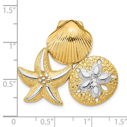 14K Gelb & Rhodium mit Weiß Muschel, Seestern und Sand Dollar Anhänger
