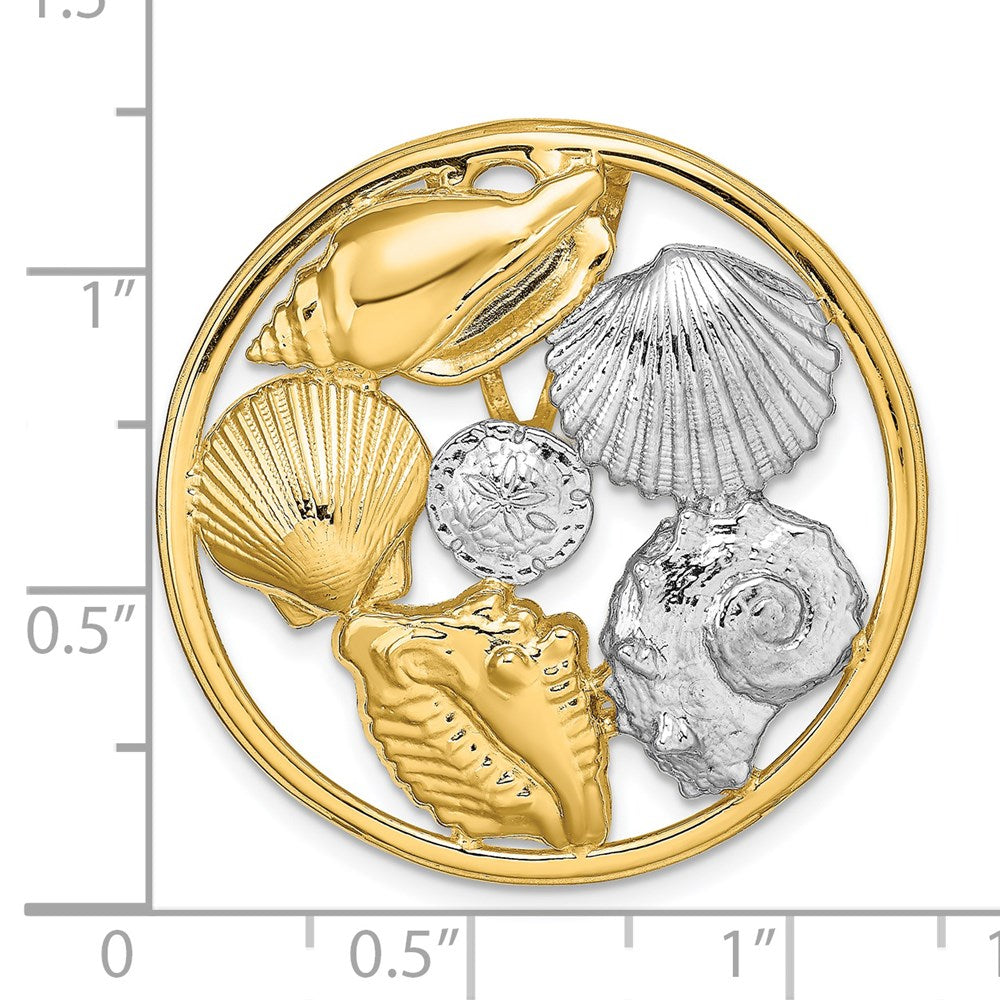 14K Gelb & Rhodium mit Weiß Muschel Cluster in Kreis Anhänger