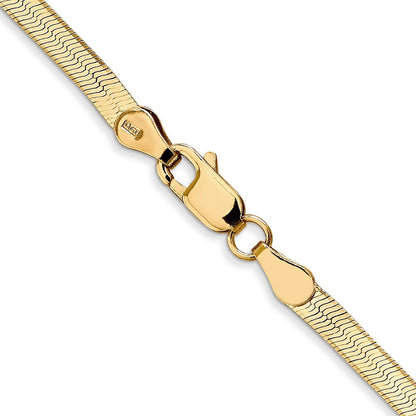 14K Gelbgold 3mm Silky Fischgrät mit Karabinerverschluss Halskette