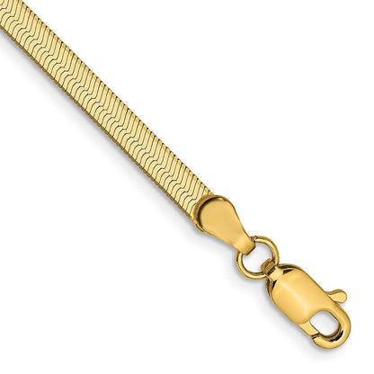 14K Gelbgold 3mm Silky Fischgrät mit Karabinerverschluss Gliederarmband