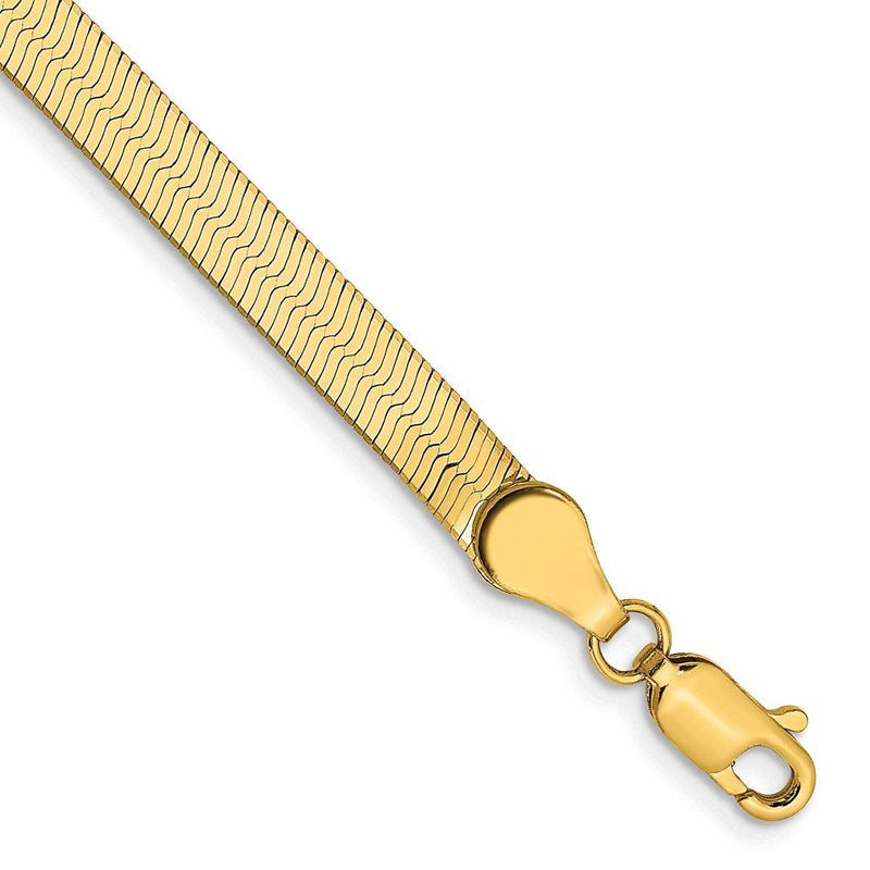 14K Gelbgold 4mm Silky Fischgrät mit Karabinerverschluss Gliederarmband
