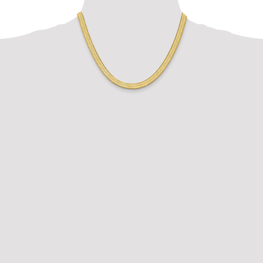14K Gelbgold 6.5mm Silky Fischgrät mit Karabinerverschluss Halskette