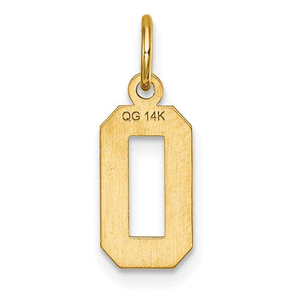 14K Gelbgold Klein Gebürstet Diamantiert Zahl 0 Charm