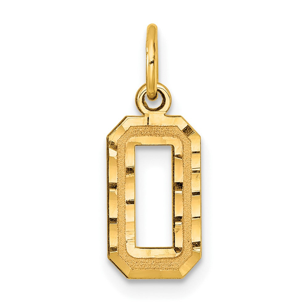 14K Gelbgold Klein Gebürstet Diamantiert Zahl 0 Charm