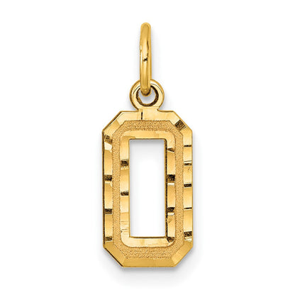 14K Gelbgold Klein Gebürstet Diamantiert Zahl 0 Charm