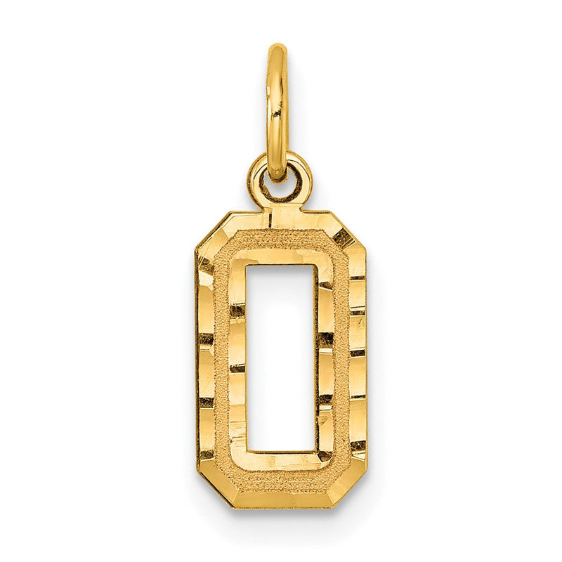 14K Gelbgold Klein Gebürstet Diamantiert Zahl 0 Charm