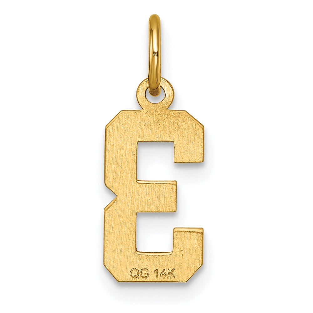 14K Gelbgold Klein Gebürstet Diamantiert Zahl 3 Charm