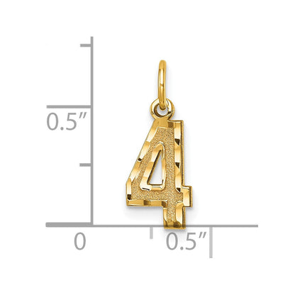 14K Gelbgold Klein Gebürstet Diamantiert Zahl 4 Charm