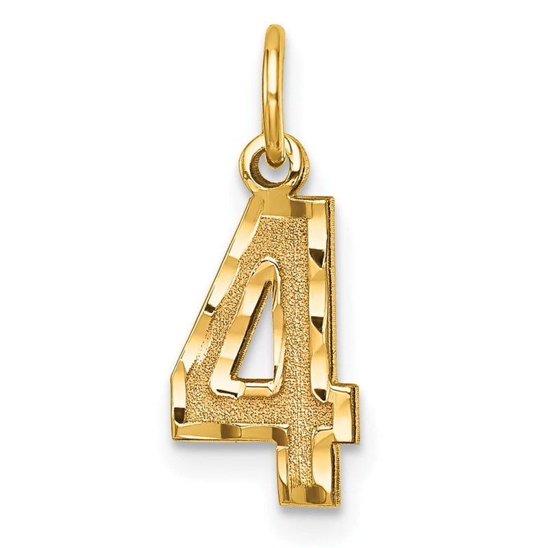 14K Gelbgold Klein Gebürstet Diamantiert Zahl 4 Charm