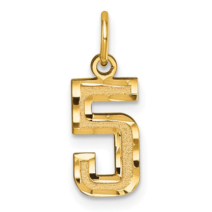 14K Gelbgold Klein Gebürstet Diamantiert Zahl 5 Charm