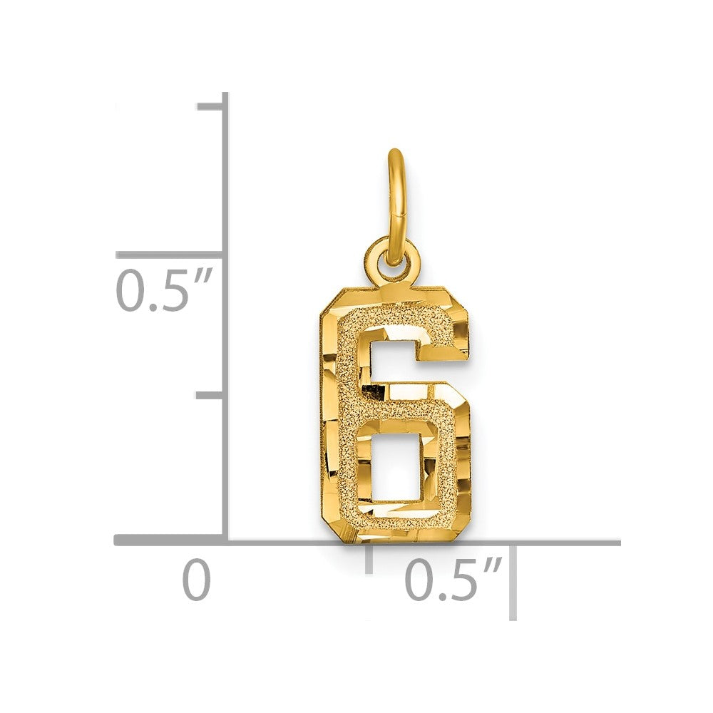 14K Gelbgold Klein Gebürstet Diamantiert Zahl 6 Charm
