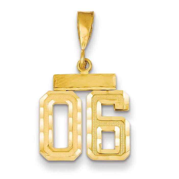 14K Gelbgold Klein Diamantiert Zahl 06 auf Oberteil Charm