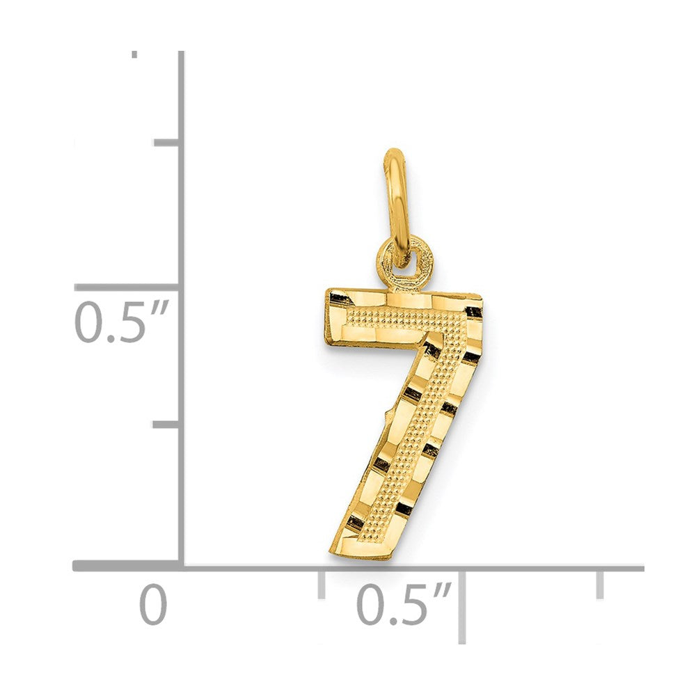 14K Gelbgold Klein Gebürstet Diamantiert Zahl 7 Charm