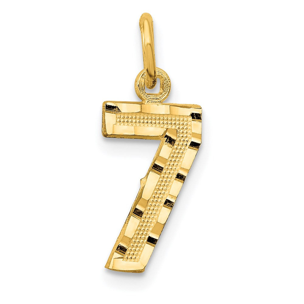 14K Gelbgold Klein Gebürstet Diamantiert Zahl 7 Charm