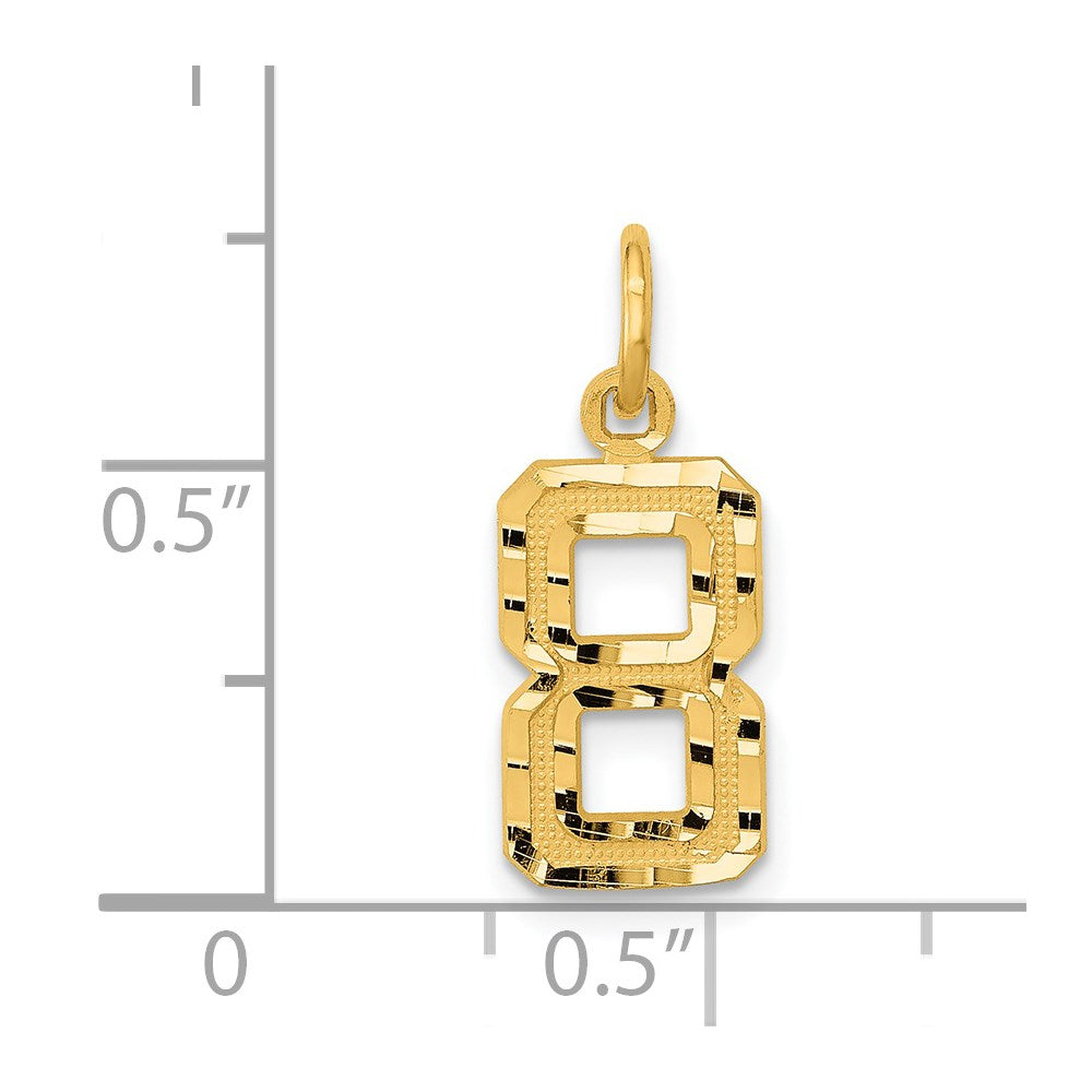 14K Gelbgold Klein Gebürstet Diamantiert Zahl 8 Charm