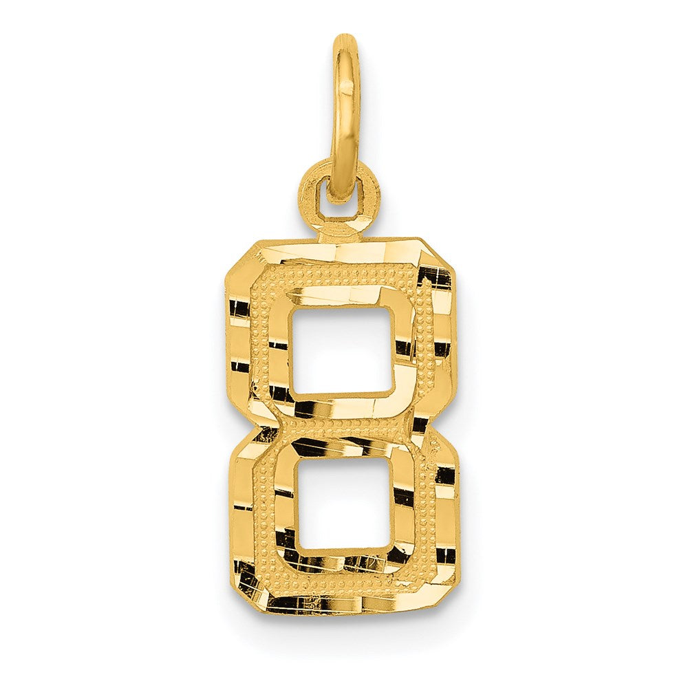 14K Gelbgold Klein Gebürstet Diamantiert Zahl 8 Charm