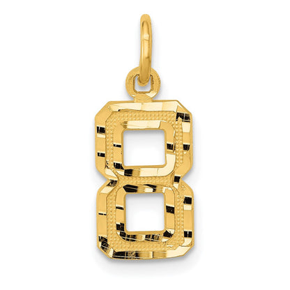 14K Gelbgold Klein Gebürstet Diamantiert Zahl 8 Charm