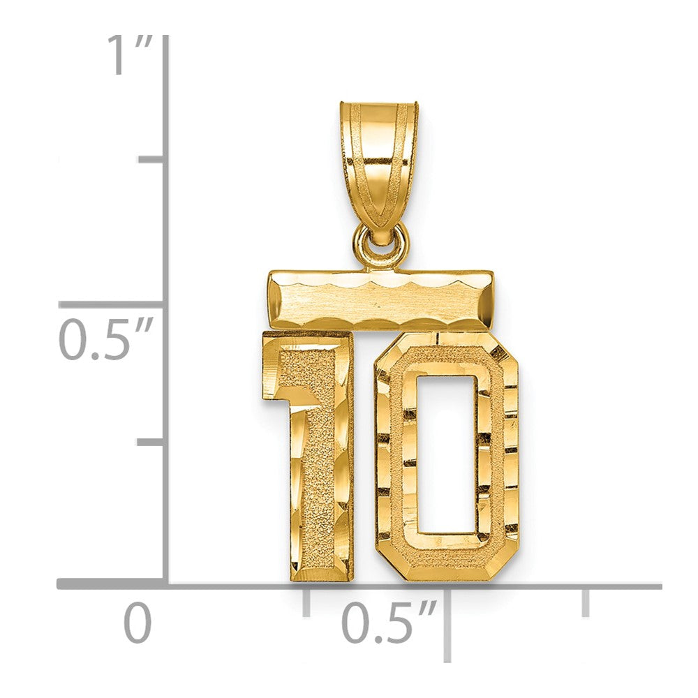 14K Gelbgold kleiner mattierter diamantgeschliffener Zahl-10-Charm