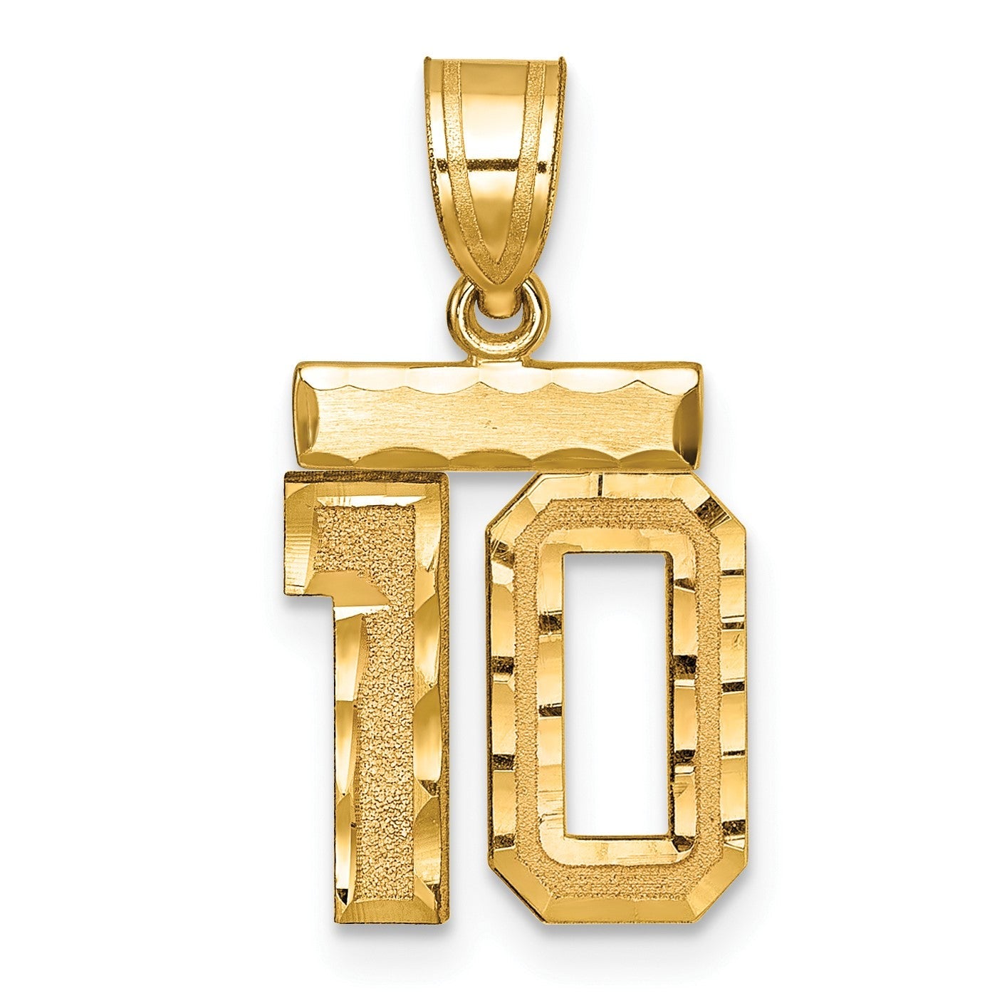 14K Gelbgold kleiner mattierter diamantgeschliffener Zahl-10-Charm