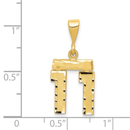 14K Gelbgold Kleiner Gebürsteter Diamantgeschliffener Nummer-11-Charm