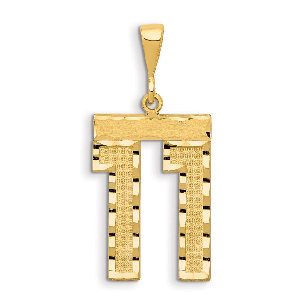 14K Gelbgold Kleiner Gebürsteter Diamantgeschliffener Nummer-11-Charm