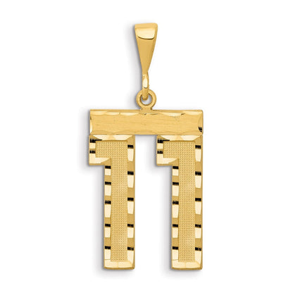 14K Gelbgold Kleiner Gebürsteter Diamantgeschliffener Nummer-11-Charm