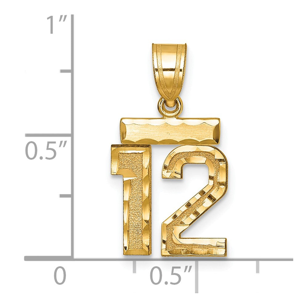 14K Gelbgold Kleiner Gebürsteter Diamantgeschliffener Zahl-12-Charm