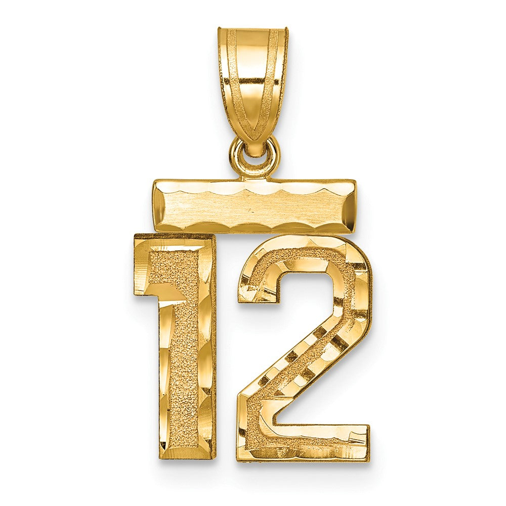14K Gelbgold Kleiner Gebürsteter Diamantgeschliffener Zahl-12-Charm