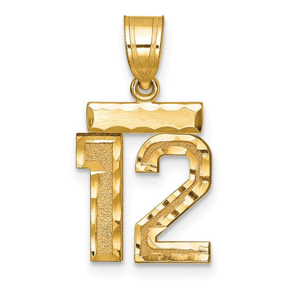 14K Gelbgold Kleiner Gebürsteter Diamantgeschliffener Zahl-12-Charm