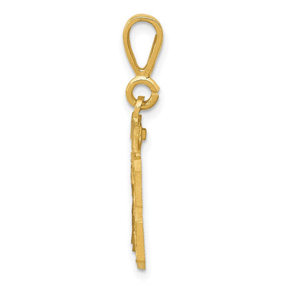 14K Gelbgold kleiner gebürsteter Charm mit Diamantschliff „Zahl 13“