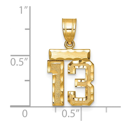 14K Gelbgold kleiner gebürsteter Charm mit Diamantschliff „Zahl 13“