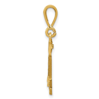 14K Gelbgold Kleiner Gebürsteter Diamantgeschliffener Zahl-14-Charm