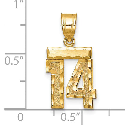 14K Gelbgold Kleiner Gebürsteter Diamantgeschliffener Zahl-14-Charm