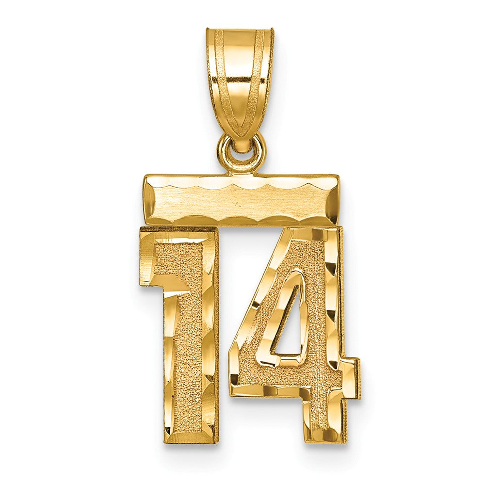 14K Gelbgold Kleiner Gebürsteter Diamantgeschliffener Zahl-14-Charm