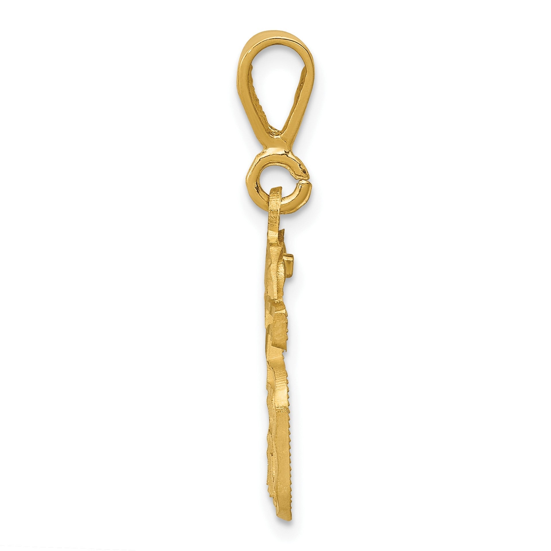 14K Gelbgold Kleiner Gebürsteter Diamantgeschliffener Zahl-15-Charm